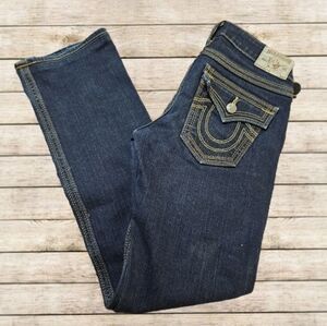 True Religion Dark Blue Straight Leg Jeans Sz 28 (Measurements In Phoyo